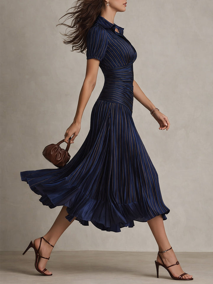 Amelie | Robe satin rayé midi