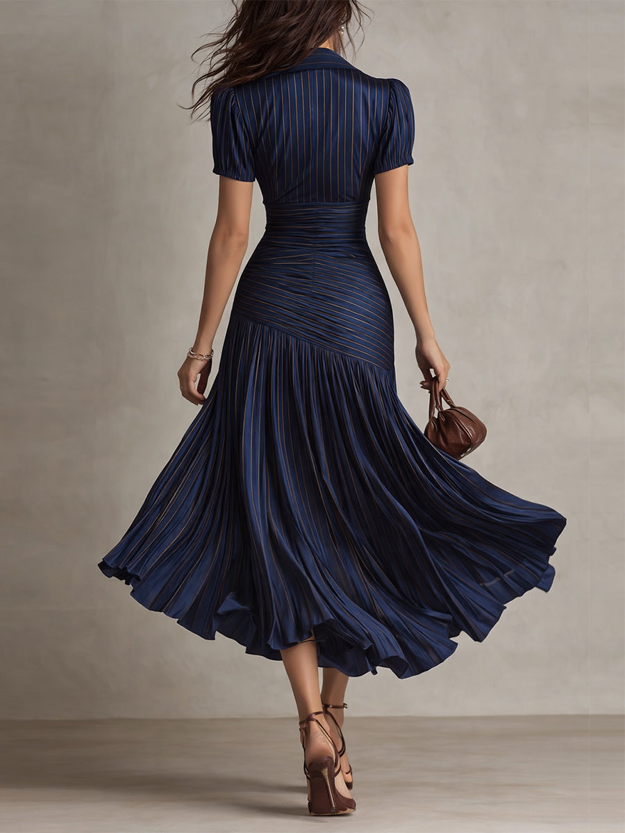 Amelie | Robe satin rayé midi