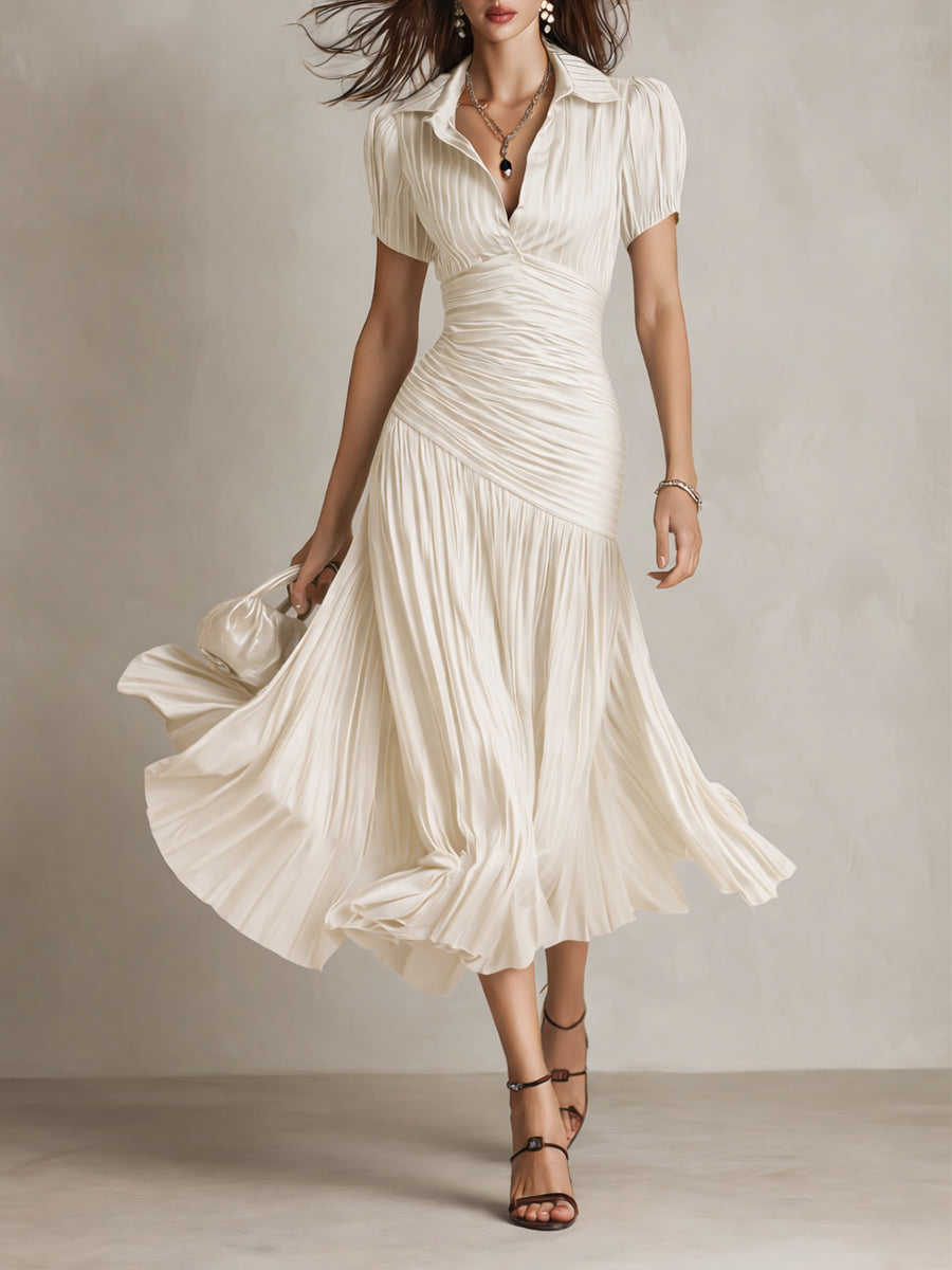 Amelie | Robe satin rayé midi
