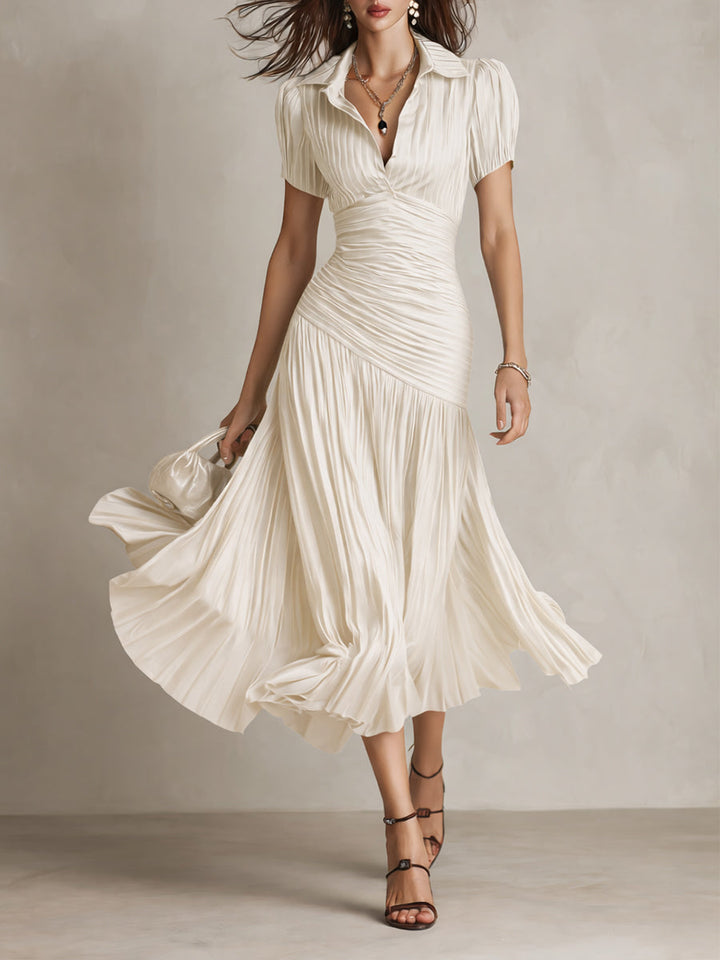 Amelie | Robe satin rayé midi