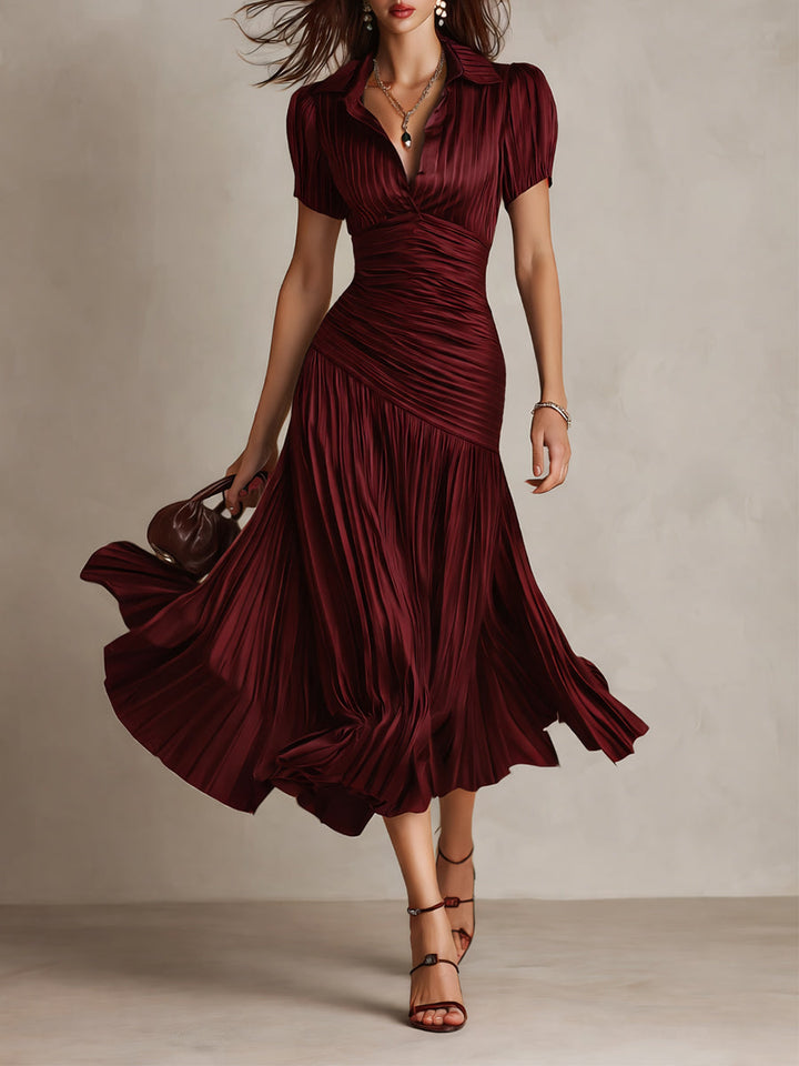 Amelie | Robe satin rayé midi