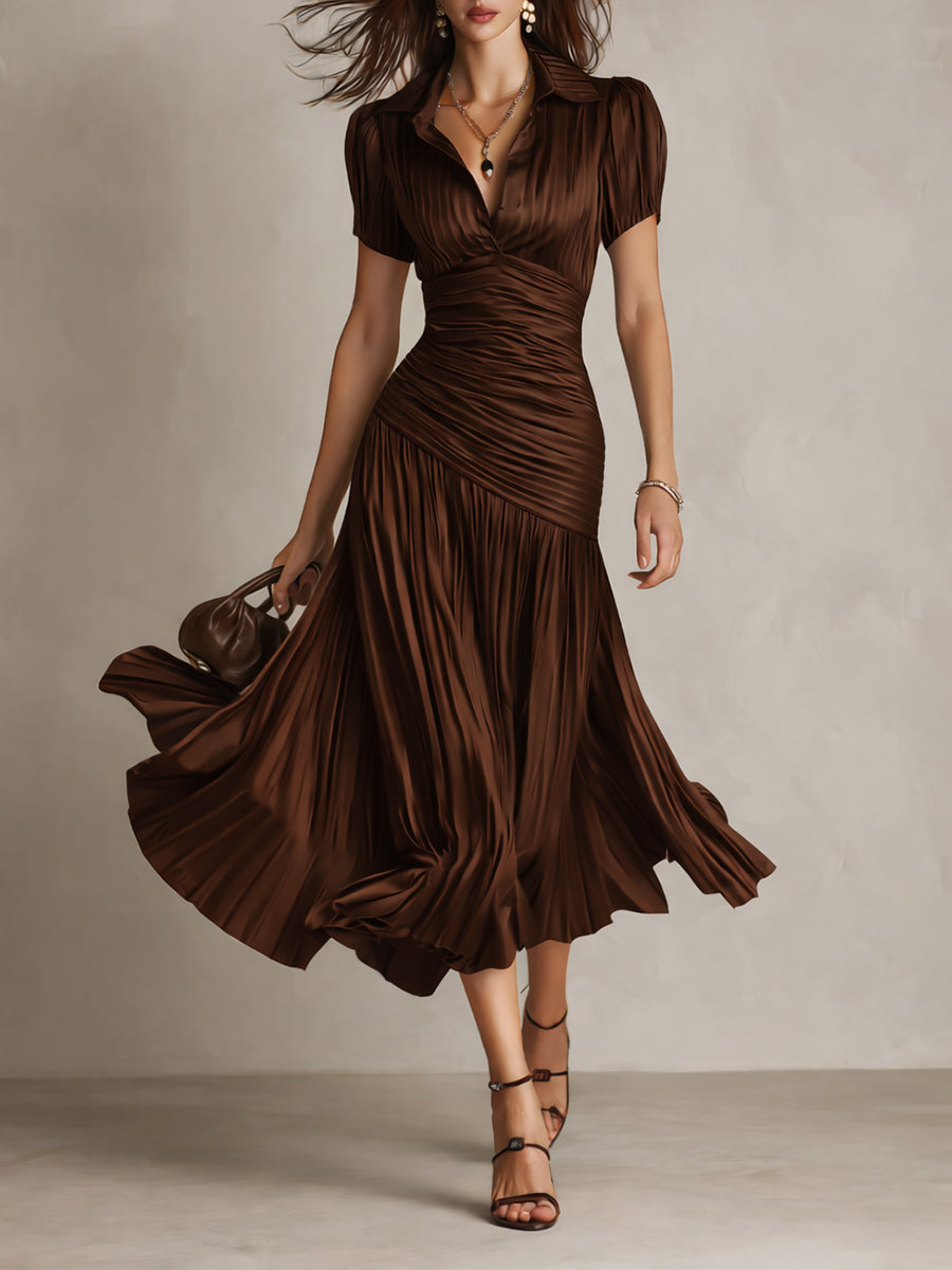 Amelie | Robe satin rayé midi