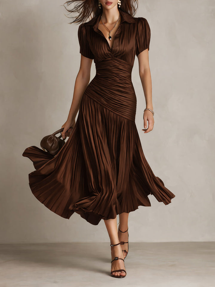 Amelie | Robe satin rayé midi