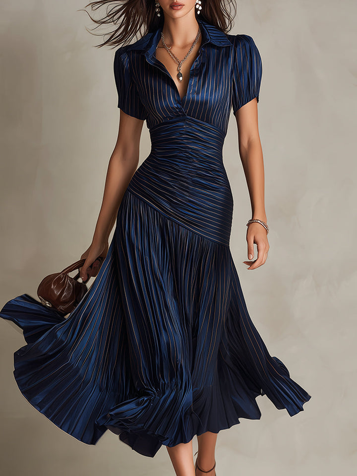 Amelie | Robe satin rayé midi