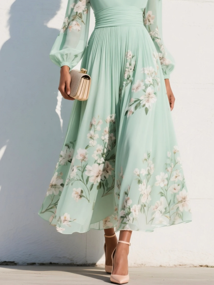 Delphine | Robe Plissée Floral Menthe