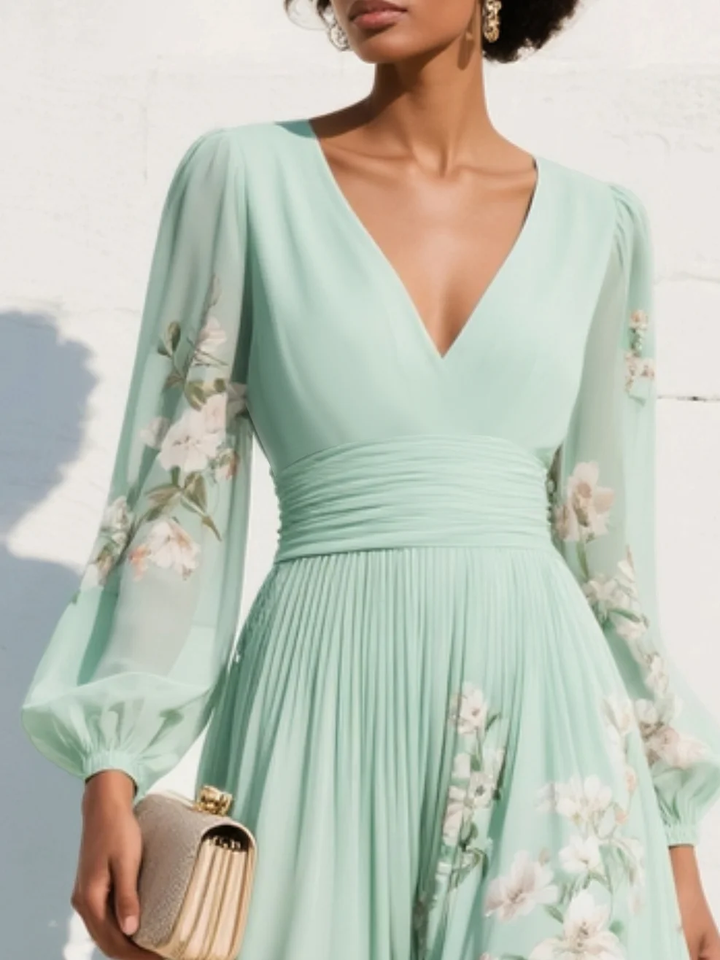 Delphine | Robe Plissée Floral Menthe
