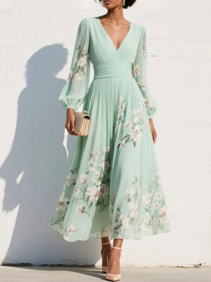 Delphine | Robe Plissée Floral Menthe