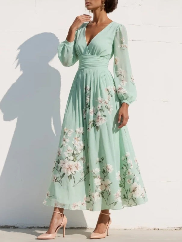 Delphine | Robe Plissée Floral Menthe