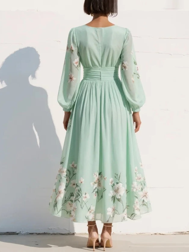 Delphine | Robe Plissée Floral Menthe