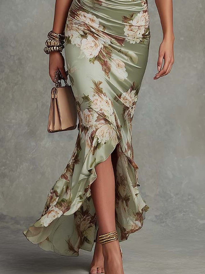 Elise | Robe florale décolleté satiné