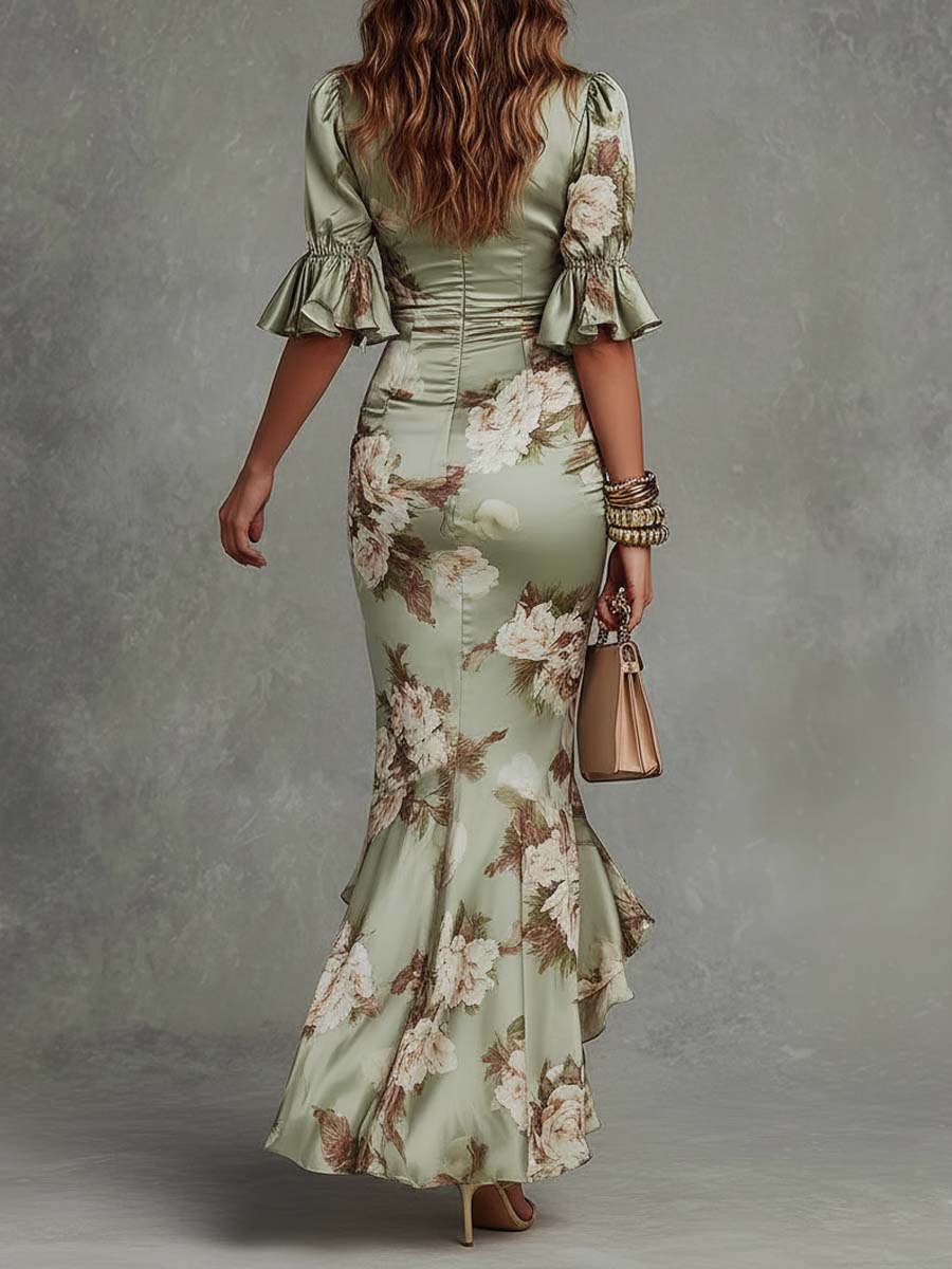 Elise | Robe florale décolleté satiné