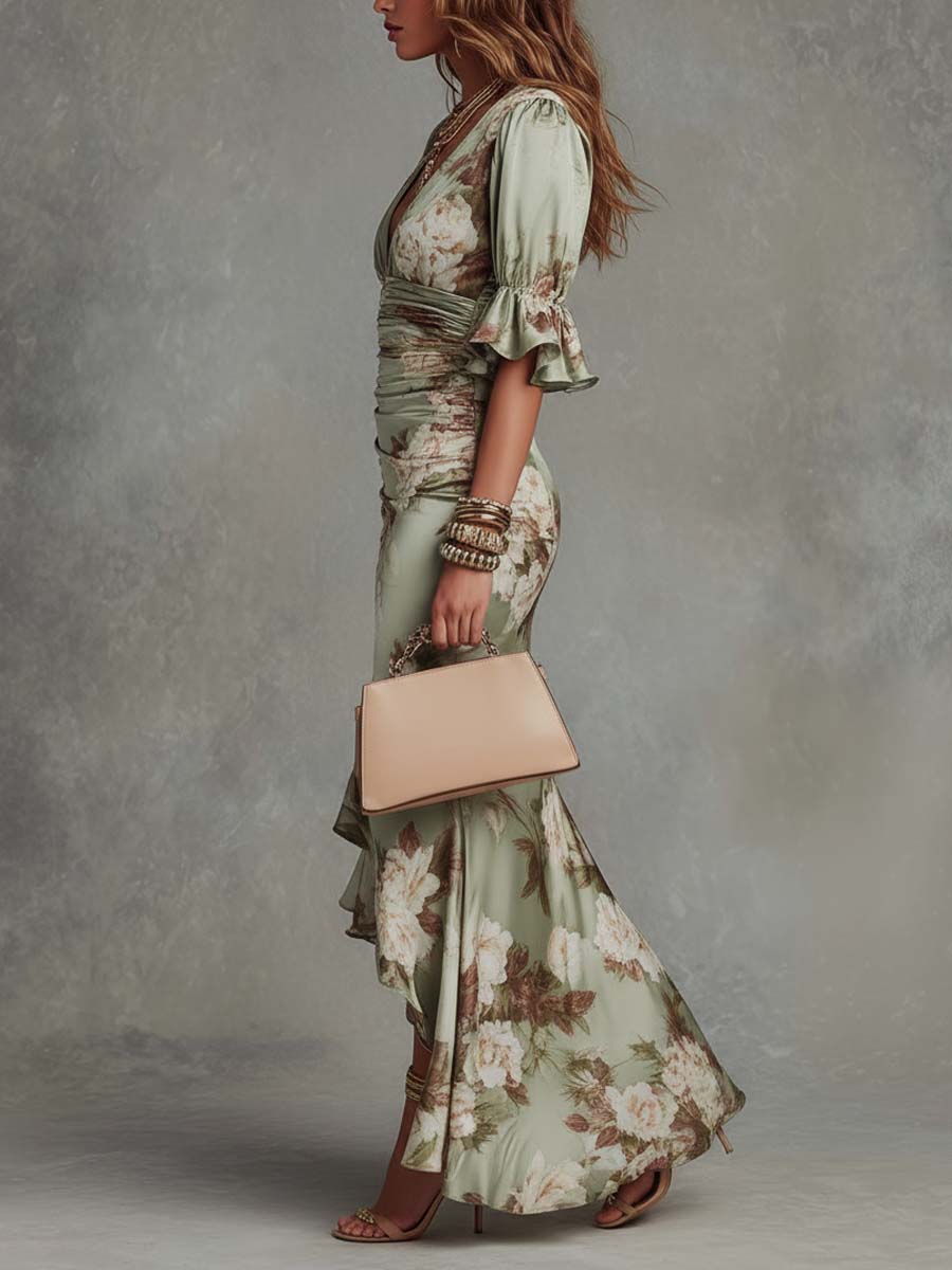 Elise | Robe florale décolleté satiné