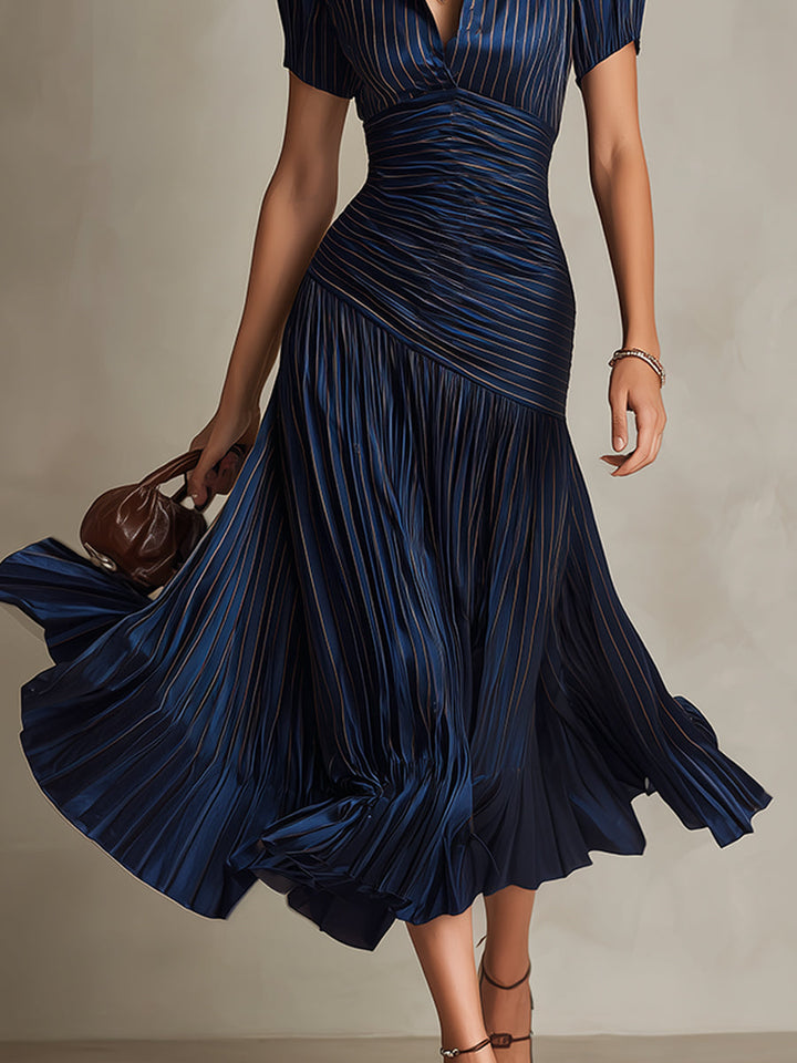 Amelie | Robe satin rayé midi