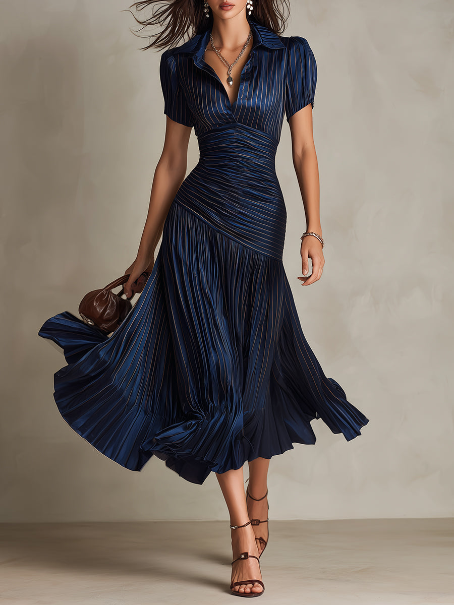 Amelie | Robe satin rayé midi